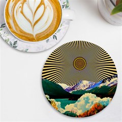 Surreal Art Psychadelic Mountain Uv Print Round Tile Coaster by uniart180623