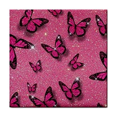 Pink Glitter Butterfly Tile Coaster by uniart180623