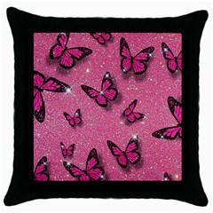 Pink Glitter Butterfly Throw Pillow Case (black) by uniart180623