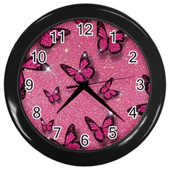 Pink Glitter Butterfly Wall Clock (black) by uniart180623