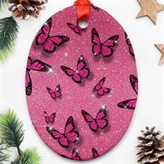 Pink Glitter Butterfly Oval Ornament (two Sides)