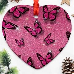 Pink Glitter Butterfly Heart Ornament (two Sides) by uniart180623