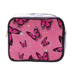 Pink Glitter Butterfly Mini Toiletries Bag (one Side) by uniart180623