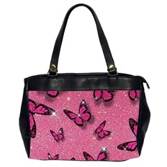 Pink Glitter Butterfly Oversize Office Handbag (2 Sides) by uniart180623