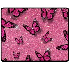 Pink Glitter Butterfly Fleece Blanket (medium) by uniart180623