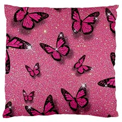 Pink Glitter Butterfly Large Cushion Case (two Sides) by uniart180623