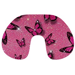 Pink Glitter Butterfly Travel Neck Pillow by uniart180623