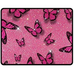 Pink Glitter Butterfly Two Sides Fleece Blanket (medium) by uniart180623