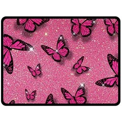 Pink Glitter Butterfly Two Sides Fleece Blanket (large) by uniart180623