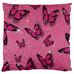 Pink Glitter Butterfly Large Premium Plush Fleece Cushion Case (one Side) by uniart180623