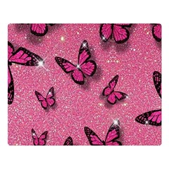 Pink Glitter Butterfly Two Sides Premium Plush Fleece Blanket (large) by uniart180623