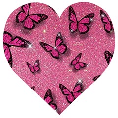 Pink Glitter Butterfly Wooden Puzzle Heart