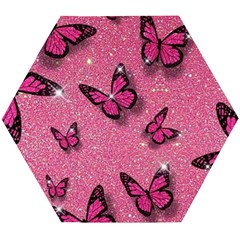 Pink Glitter Butterfly Wooden Puzzle Hexagon by uniart180623