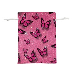 Pink Glitter Butterfly Lightweight Drawstring Pouch (m) by uniart180623