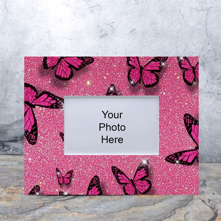 Pink Glitter Butterfly White Tabletop Photo Frame 4 x6 