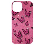 Pink Glitter Butterfly iPhone 14 Black UV Print Case Front