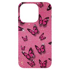 Pink Glitter Butterfly Iphone 14 Pro Black Uv Print Case