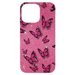 Pink Glitter Butterfly Iphone 14 Pro Max Black Uv Print Case