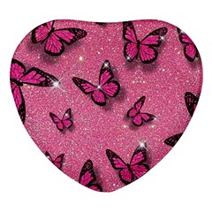 Pink Glitter Butterfly Heart Glass Fridge Magnet (4 Pack)