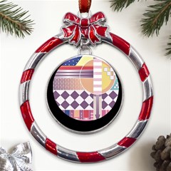 Abstract Shapes Colors Gradient Metal Red Ribbon Round Ornament