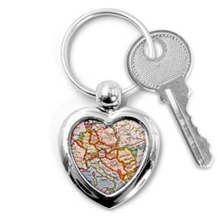 Vintage World Map Europe Globe Country State Key Chain (heart) by Grandong