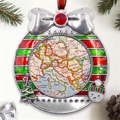 Vintage World Map Europe Globe Country State Metal X mas Ribbon With Red Crystal Round Ornament by Grandong