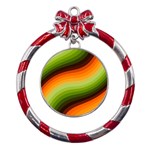 Swirl Abstract Twirl Wavy Wave Pattern Metal Red Ribbon Round Ornament Front