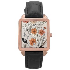 Flowers Pattern Plant Rose Gold Leather Watch  by pakminggu