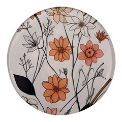 Flowers Pattern Plant Round Glass Fridge Magnet (4 Pack)