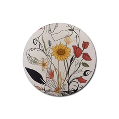 Woman Flower Pattern Rubber Round Coaster (4 Pack) by pakminggu