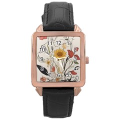 Woman Flower Pattern Rose Gold Leather Watch  by pakminggu