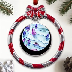 Water Tide Gemstone Metal Red Ribbon Round Ornament