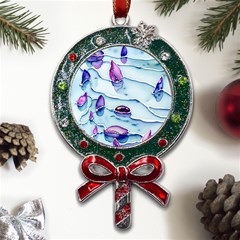 Water Tide Gemstone Metal X mas Lollipop With Crystal Ornament