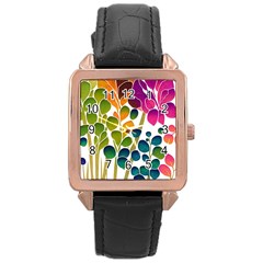 Plants Leaves Colorful Rose Gold Leather Watch  by pakminggu