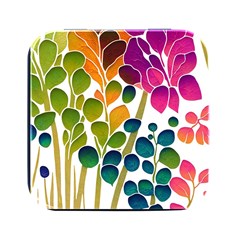 Plants Leaves Colorful Square Metal Box (black)