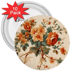 Flowers Leaves Swirl Plant 3  Buttons (10 pack) 