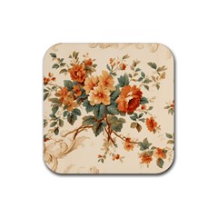 Flowers Leaves Swirl Plant Rubber Coaster (Square)