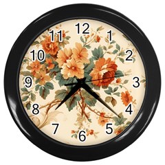 Flowers Leaves Swirl Plant Wall Clock (Black)