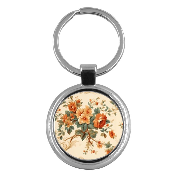 Flowers Leaves Swirl Plant Key Chain (Round)