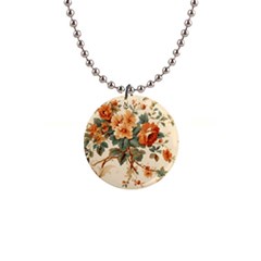 Flowers Leaves Swirl Plant 1  Button Necklace