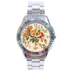 Flowers Leaves Swirl Plant Stainless Steel Analogue Watch