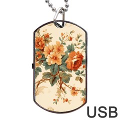 Flowers Leaves Swirl Plant Dog Tag USB Flash (One Side)