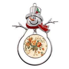 Flowers Leaves Swirl Plant Metal Snowman Ornament