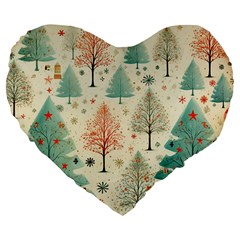 Christmas Tree Large 19  Premium Flano Heart Shape Cushions by pakminggu