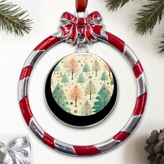 Christmas Tree Metal Red Ribbon Round Ornament by pakminggu