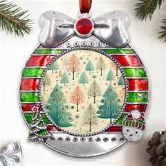 Christmas Tree Metal X mas Ribbon With Red Crystal Round Ornament by pakminggu