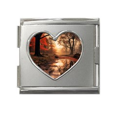 Trees Sunset Mist Mega Link Heart Italian Charm (18mm) by pakminggu