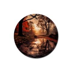 Trees Sunset Mist Rubber Round Coaster (4 Pack) by pakminggu