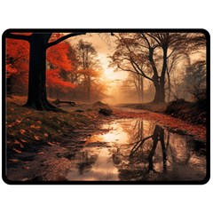 Trees Sunset Mist Fleece Blanket (large) by pakminggu