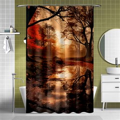 Trees Sunset Mist Shower Curtain 48  X 72  (small)  by pakminggu